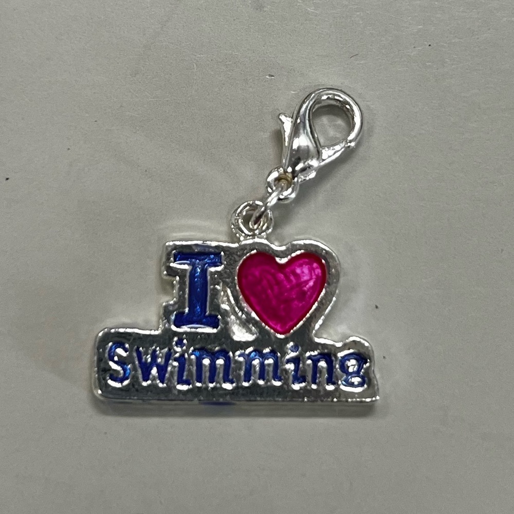 Vintage Claire’s I Love Swimming Dangle Charm Silver-Tone with Lobster Clasp
